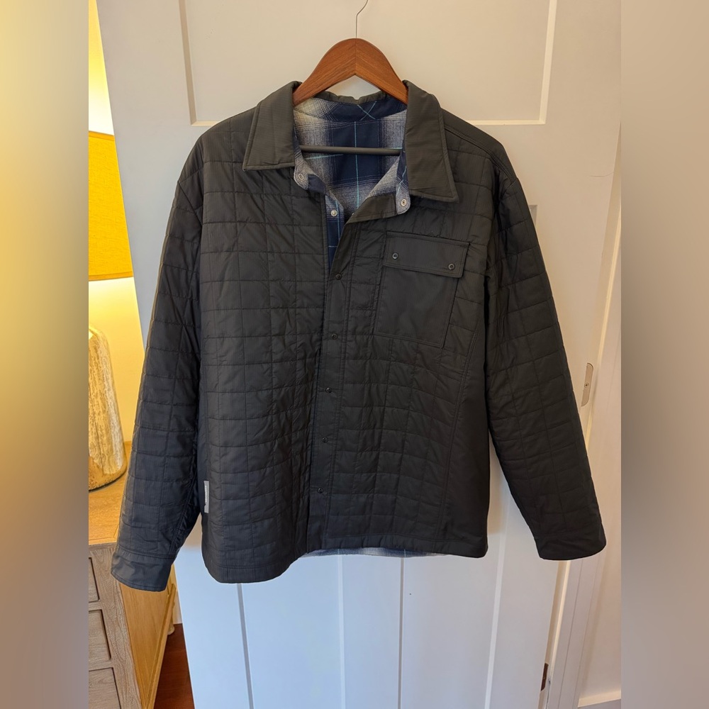 Icebreaker Men's MerinoLOFT Helix Reversible Snap Shirt Black & Blue Plaid Large